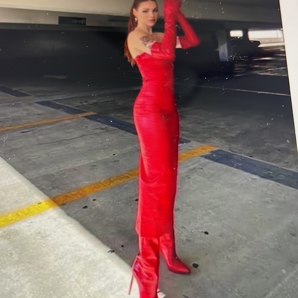 RED FAUX LEATHER DRESS - Picture 3 of 11